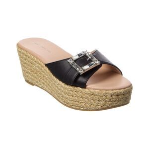 Stuart Weitzman June 75 Leather Wedge Sandal, Black